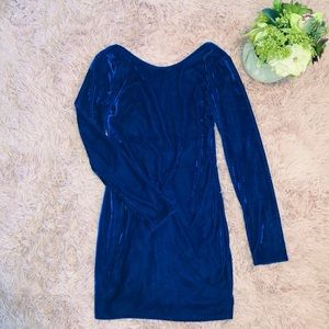 Handsome and Honey Blue Velvet Backless Dress
